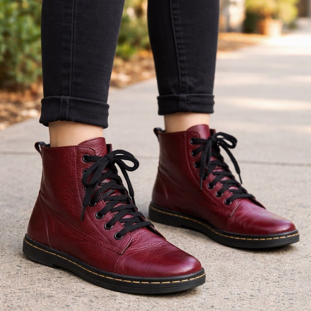 Dr. Martens Leyton 7-Eye Ankle Boots Oxblood Leather